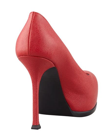 Saint Laurent Tribute Two Textured Platform Pump, Red